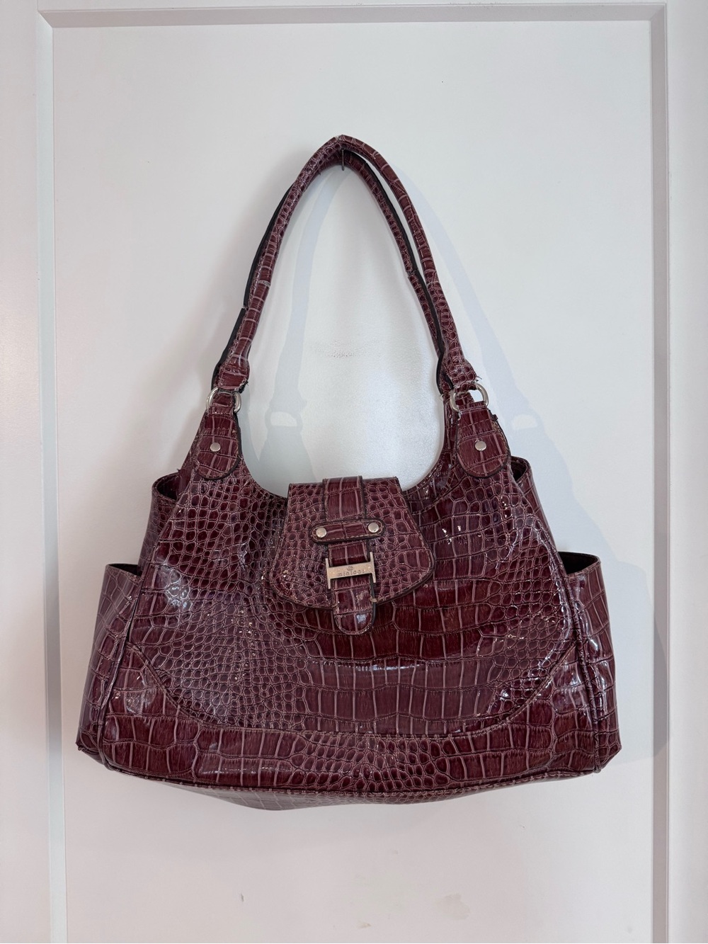 Women's Faux Leather Shoulder Bag in Deep Burgundy
